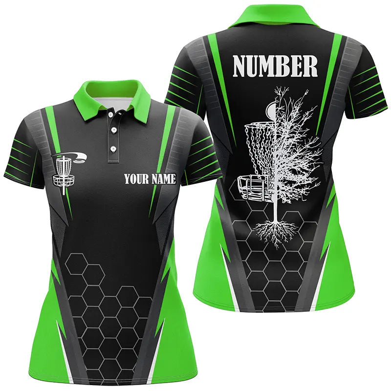 Womens disc golf polo shirt custom name disc golf shirt, disc basket golf gifts for ladies | Green NQS7497
