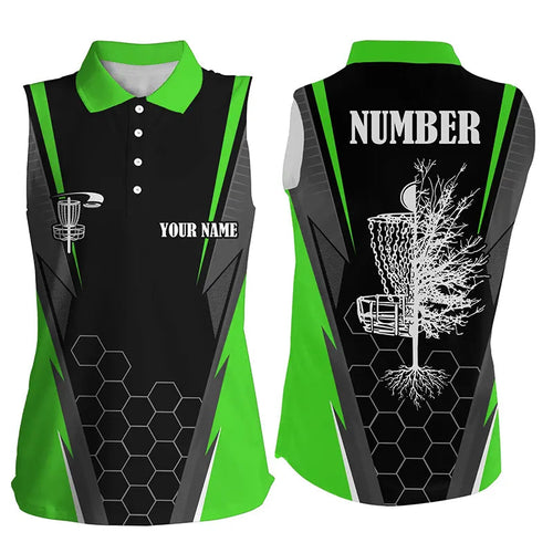 Womens disc golf sleeveless polo shirt custom disc golf shirt, disc basket gifts | Green NQS7497