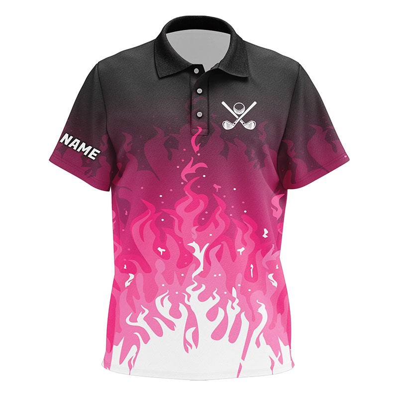 Kid golf polo shirts custom pink flame kid golf outfit, personalized golf shirts for kid NQS8309