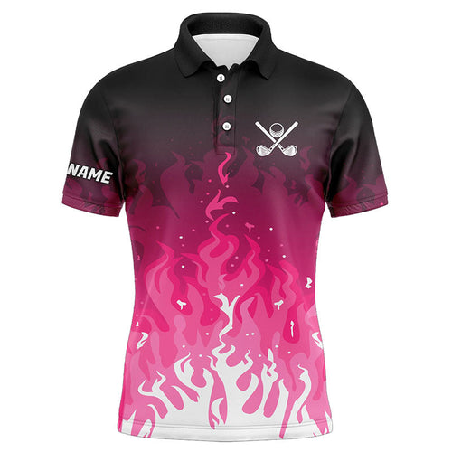 Mens golf polo shirts custom pink flame mens golf outfit, personalized golf shirts for men NQS8309