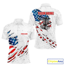 Load image into Gallery viewer, White Grunge American Flag Disc golf polo shirts For Men Custom patriotic Team disc golf outfits NQS10915