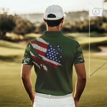 Load image into Gallery viewer, American Flag Green camo Mens Golf polo shirts Custom patriotic golf attire for men NQS11289