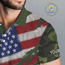 Load image into Gallery viewer, American Flag Green camo Mens Golf polo shirts Custom patriotic golf attire for men NQS11289
