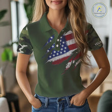 Load image into Gallery viewer, American Flag Green camo Women's Golf polo shirts Custom patriotic golf attire for ladies NQS11289