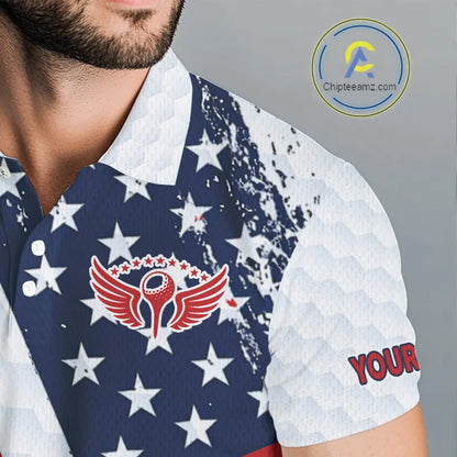 Red, white & blue American Flag Mens Golf polo shirts Custom patriotic golf outfit for men NQS11291
