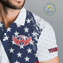 Load image into Gallery viewer, Red, white &amp; blue American Flag Mens Golf polo shirts Custom patriotic golf outfit for men NQS11291