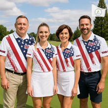 Load image into Gallery viewer, Red, white &amp; blue American Flag Womens Golf polo shirts Custom patriotic golf outfit for ladies NQS11291