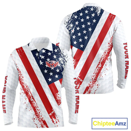 Red, white & blue American Flag Mens Golf polo shirts Custom patriotic golf outfit for men NQS11291