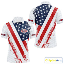 Load image into Gallery viewer, Red, white &amp; blue American Flag Mens Golf polo shirts Custom patriotic golf outfit for men NQS11291