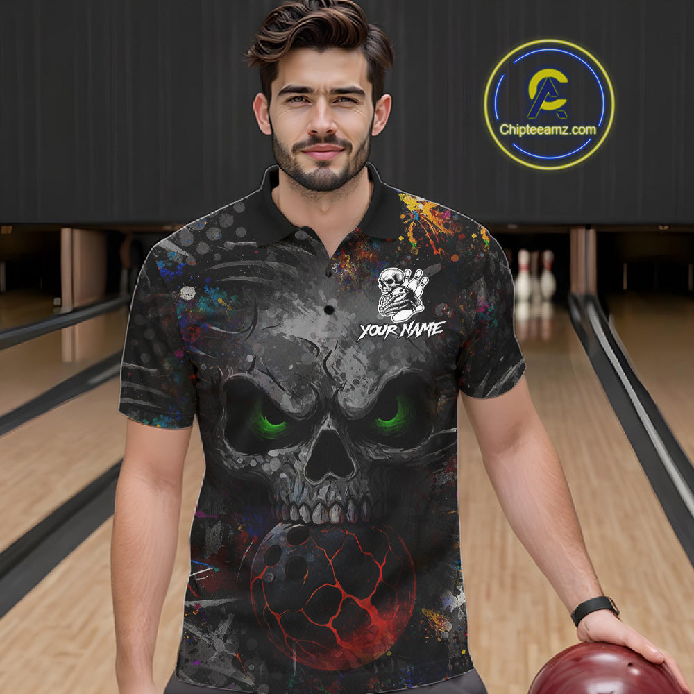 Colorful Skull bowling jerseys Bowling Shirts for Men Custom Bowling Team shirts for bowlers NQS11293
