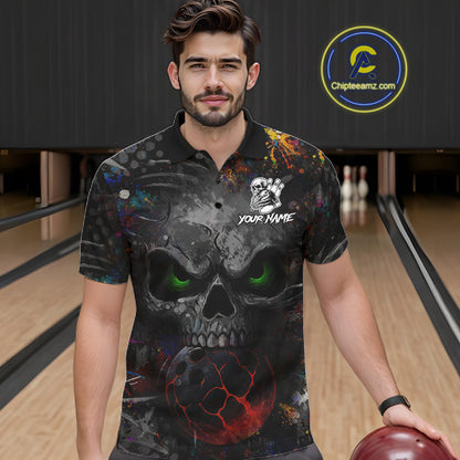 Colorful Skull bowling jerseys Bowling Shirts for Men Custom Bowling Team shirts for bowlers NQS11293