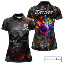 Load image into Gallery viewer, Colorful Skull bowling jerseys Bowling Shirts for Women Custom Bowling Team shirts for bowlers NQS11293