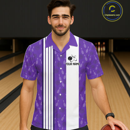 Funny Retro Hawaiian bowling shirts Custom That's some bowshit bowling button up shirts | Purple NQS11510
