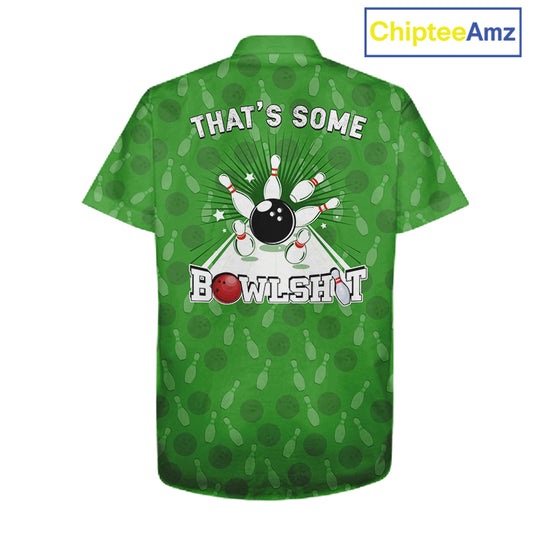 Funny Retro Hawaiian bowling shirts Custom That's some bowshit bowling button up shirts | Green NQS11511