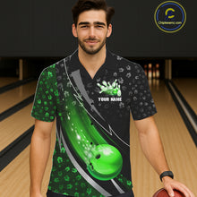 Load image into Gallery viewer, Black &amp; Green Shamrock pattern Hawaiian Bowling Shirts Custom St Patrick Team Bowling button up shirt NQS11513