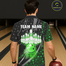 Load image into Gallery viewer, Black &amp; Green Shamrock pattern Hawaiian Bowling Shirts Custom St Patrick Team Bowling button up shirt NQS11513