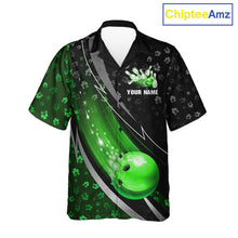 Load image into Gallery viewer, Black &amp; Green Shamrock pattern Hawaiian Bowling Shirts Custom St Patrick Team Bowling button up shirt NQS11513