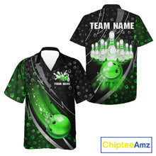 Load image into Gallery viewer, Black &amp; Green Shamrock pattern Hawaiian Bowling Shirts Custom St Patrick Team Bowling button up shirt NQS11513