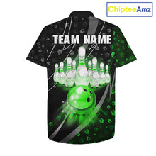 Load image into Gallery viewer, Black &amp; Green Shamrock pattern Hawaiian Bowling Shirts Custom St Patrick Team Bowling button up shirt NQS11513