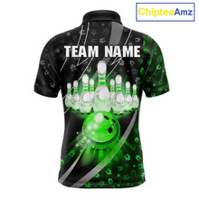 Load image into Gallery viewer, Black and Green Shamrock pattern Bowling Shirts for Men Custom St Patrick Team Bowling jerseys NQS11513