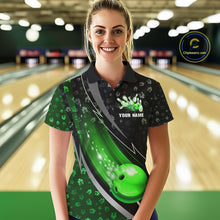 Load image into Gallery viewer, Black and Green Shamrock pattern Bowling Shirts for Women Custom St Patrick Team Bowling jerseys NQS11513