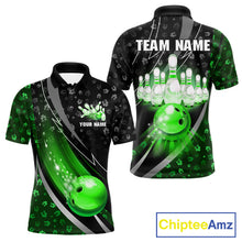 Load image into Gallery viewer, Black and Green Shamrock pattern Bowling Shirts for Men Custom St Patrick Team Bowling jerseys NQS11513