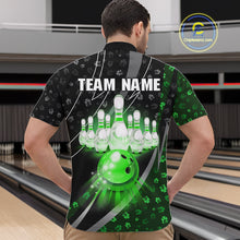 Load image into Gallery viewer, Black and Green Shamrock pattern Bowling Shirts for Men Custom St Patrick Team Bowling jerseys NQS11513