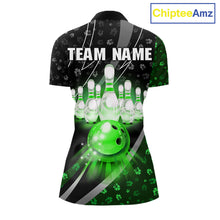 Load image into Gallery viewer, Black and Green Shamrock pattern Bowling Shirts for Women Custom St Patrick Team Bowling jerseys NQS11513
