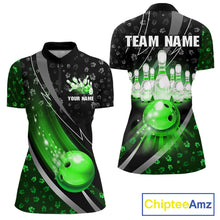 Load image into Gallery viewer, Black and Green Shamrock pattern Bowling Shirts for Women Custom St Patrick Team Bowling jerseys NQS11513
