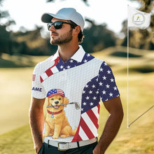 Load image into Gallery viewer, Personalized American flag golden retriever golf polo shirts for men custom name patriotic golf gifts NQS11518