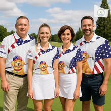 Load image into Gallery viewer, Personalized American flag golden retriever golf polo shirts for men custom name patriotic golf gifts NQS11518