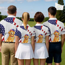Load image into Gallery viewer, Personalized American flag golden retriever golf polo shirts for men custom name patriotic golf gifts NQS11518