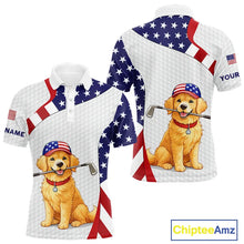 Load image into Gallery viewer, Personalized American flag golden retriever golf polo shirts for men custom name patriotic golf gifts NQS11518