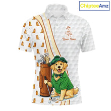 Load image into Gallery viewer, Funny Mens golf polo shirts custom Golden retriever golf pattern white golf shirts NQS11519