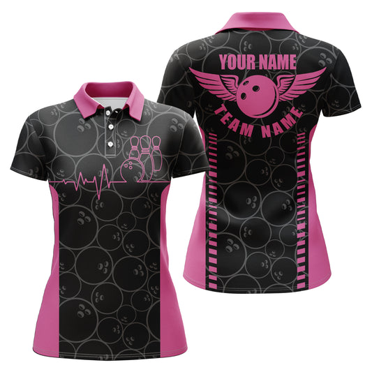 Custom Pink bowling shirt for women – personalized team jersey front view