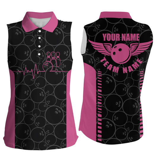 Custom Pink sleeveless bowling shirt for women – personalized team jersey front view