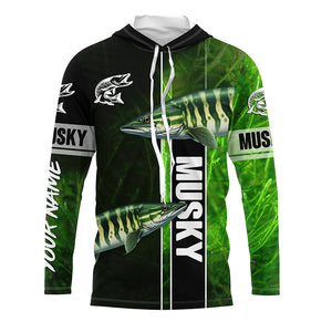 Musky Fishing Muskellunge green Customize Name Long Sleeve Fishing Shirts, fishing gifts NQS1992