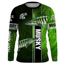 Load image into Gallery viewer, Musky Fishing Muskellunge green Customize Name Long Sleeve Fishing Shirts, fishing gifts NQS1992