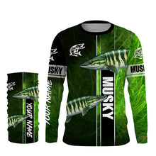 Load image into Gallery viewer, Musky Fishing Muskellunge green Customize Name Long Sleeve Fishing Shirts, fishing gifts NQS1992