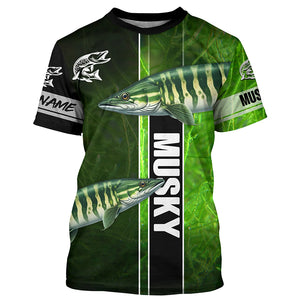 Musky Fishing Muskellunge green Customize Name Long Sleeve Fishing Shirts, fishing gifts NQS1992