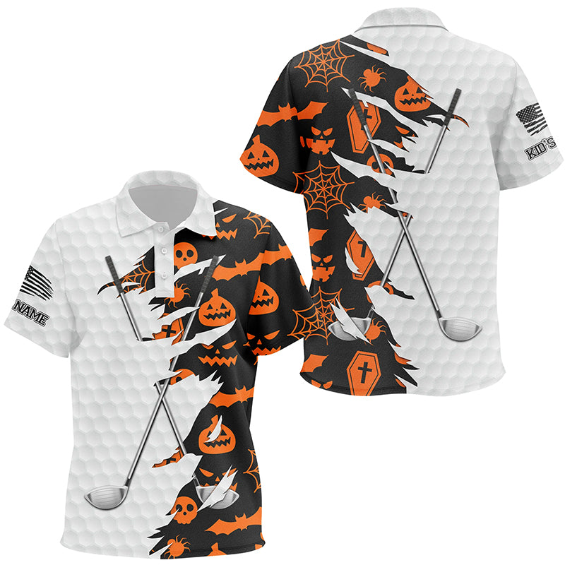 Black Orange Halloween golf pattern white golf ball skin Kid golf polo shirts custom golf clubs outfit NQS8088