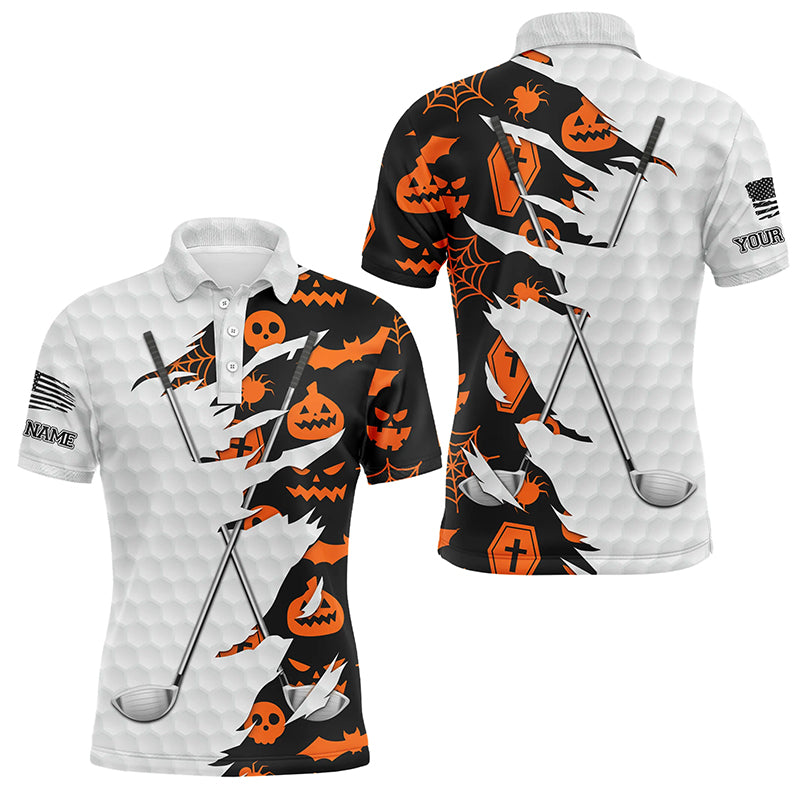 Black Halloween golf pattern white golf ball skin Men golf polo shirts custom golf clubs outfit men NQS8088