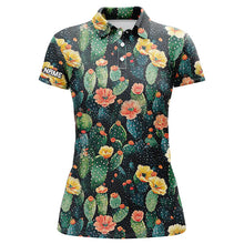 Load image into Gallery viewer, Personalized colorful cactus flower pattern Womens golf polo shirts custom ladies cactus golf shirt NQS8318