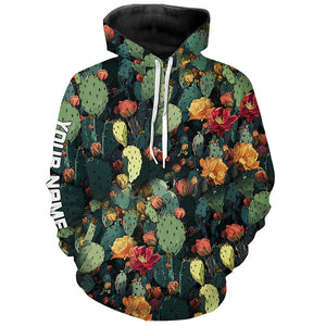 Personalized green cactus flower pattern golf Hoodie custom cactus golf shirt, golfer gifts NQS8319