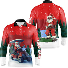 Load image into Gallery viewer, Funny Santa Golfer Mens golf polo shirts Custom Christmas golf tops for men, golf attire for men NQS8759