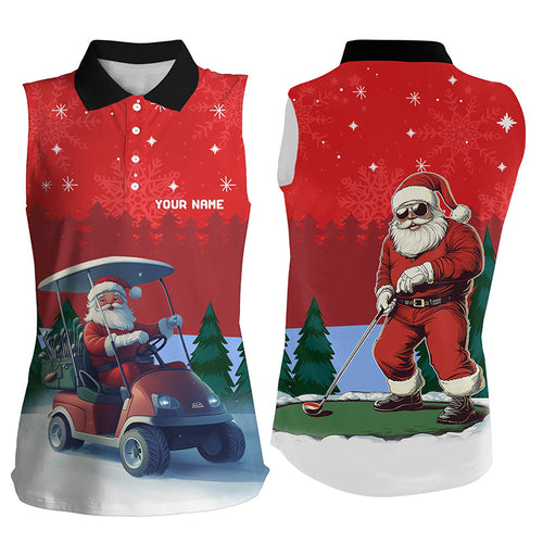 Funny Santa Golfer Women sleeveless polo shirt Custom Christmas golf tops for ladies golf attire NQS8759