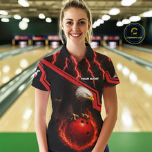 Load image into Gallery viewer, Black &amp; Red Flame Lightning Thunder Eagle Bowling Shirts for Women Custom Bowling Team League Outfit NQS10917