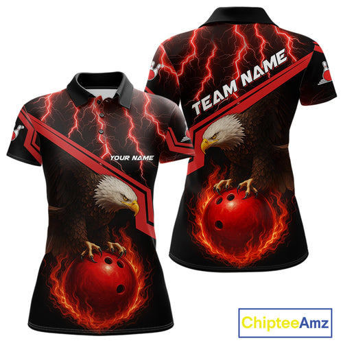 Black & Red Flame Lightning Thunder Eagle Bowling Shirts for Women Custom Bowling Team League Outfit NQS10917