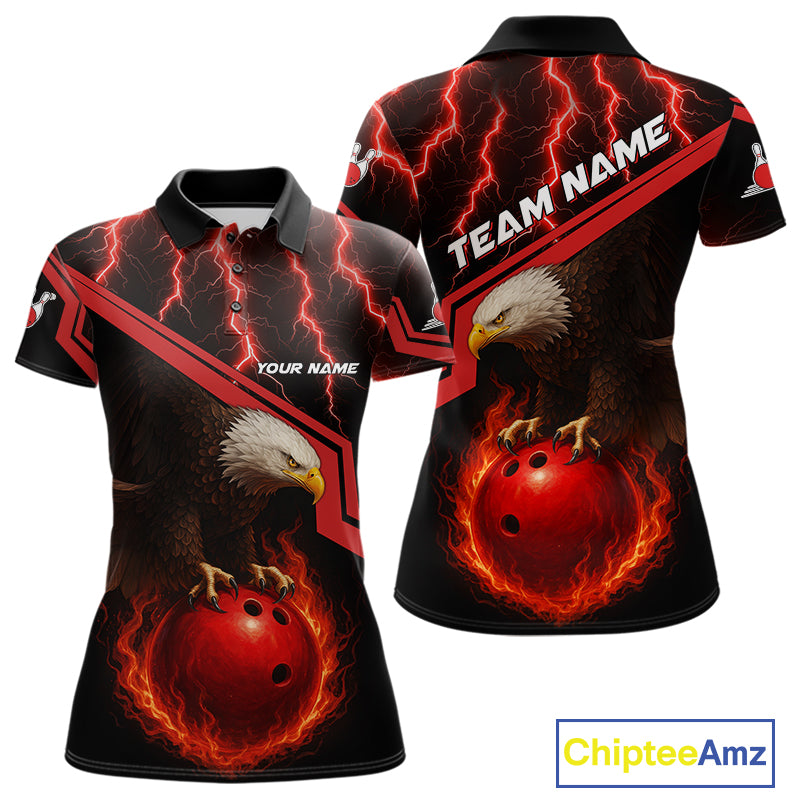 Black & Red Flame Lightning Thunder Eagle Bowling Shirts for Women Custom Bowling Team League Outfit NQS10917