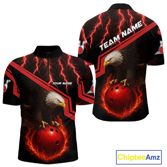 Black and Red Flame Lightning Thunder Eagle Bowling Shirts for Men Custom Bowling Team League Outfit NQS10917